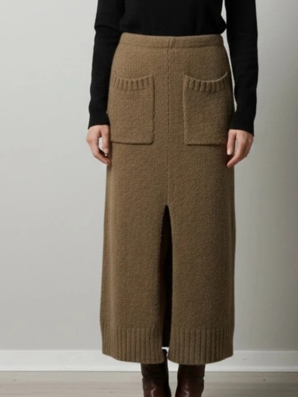 Free People Alpaca Wool Blend High-Waist Midi Skirt Pockets XS Dark Academia